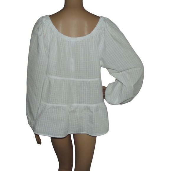 Old Navy Blouse Women Large White Babydoll boho tiered empire peasant top v-neck - Picture 9 of 12